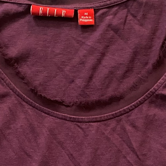 SOLD! ELLE Solid Plum Purple Fringe Detail Ruffle Flutter Sleeve Top M - Picture 11 of 11